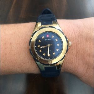 Michele navy Small 'Jelly Bean' w/Topaz Watch
